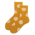 Women's yellow-orange knitted mid-calf socks with beige large polka dot pattern - One Size / Turmeric