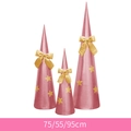 Set natalizio da 3 pezzi rosa a forma di cono con stelle dorate e fiocchi da 55/75/95cm - Albero a Cono Oro Rosa