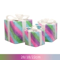 Set 3 scatole regalo di Natale sfumate arcobaleno con fiocchi bianchi da 28/18/22cm - Pacchetto Regalo Sfumatura Macaron