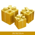 Tre scatole regalo di Natale dorate con nastri testurizzati nelle misure 28cm, 18cm, 22cm - Scatola Regalo Oro