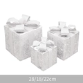 Set di 3 scatole regalo di Natale argento glitterato in misure 28cm, 18cm e 22cm - Pacchetto Regalo Argento