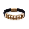 Bracciale da uomo in pelle intrecciata con design a catena da bici in acciaio oro - Oro