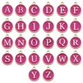 Set of 26 round pink enamel A-Z initial charms with golden metal alloy borders - Letter A / Round / Rose Red