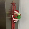 Electric climbing Santa Claus toy with red ladder and glowing green gift bag for Christmas - Fiber Optic Red Ladder Santa Claus