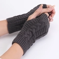 Dark gray cable knit fingerless gloves with ribbed cuffs for autumn and winter - One Size / Dark Gray