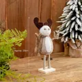 Figurine de renne de Noël en feutre de laine sur socle en bois, décor de 20 cm - Blanc avec base / Renne debout