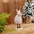 Gray wool felt reindeer Christmas ornament with wood base and red star decor, 25cm - Brown Elk