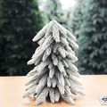 Mini albero di Natale bianco floccato da 40 cm per tavolo con effetto neve e base - Albero di neve floccato a tre punte (40 cm)