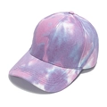 Detail of multi-color tie-dye ponytail baseball cap with curved brim and gradient texture - 56-60cm Adjustable / Purple
