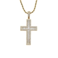 Hip Hop Gold Kreuzanhänger Halskette mit Zirkonia Steinen und Kordelkette - Goldener Anhänger + 3mm 24 Zoll Kordelkette