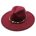 British style wine red felt fedora with a 9.5cm wide brim and bohemian woven band - Adult 57-59cm / Burgundy