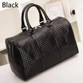 Black woven textured travel tote bag with dual handles and large capacity design - No Shoe Compartment / Large (28L) / Black