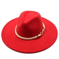 Detail of red wool fedora with gold braided metallic chain and wide brim accent - Adult 57-59cm / Red