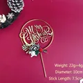 Golden Merry Christmas cake topper with pine cones and red berries decorations - Iron Red Berry Pine Cone