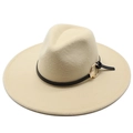 Klassischer Wollfilzhut in Beige mit breiter Krempe und schwarzem Lederband-Dekor - Erwachsene 57-59cm / Beige
