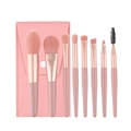 Pink 8-piece mini makeup brush set with rose gold accents and matching travel pouch - 8 Pcs Set with Pink Storage Bag / Pink