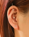 Minimalist rose gold ear climber with three white zircons in a lightning leaf design - Three-Zirconia Long Bar Style (S475)