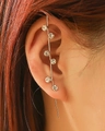 Elegant silver ear crawler with six sparkling rhinestones along a minimalist metal bar - Six-Zirconia Long Bar Style (S474)