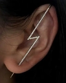 Detailed close-up of a lightning bolt cuff earring with shimmering white zircon stones - Lightning Style Silver (WG0-0049)