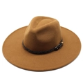 Brown wide brim wool felt jazz hat with leopard band and gold buckle detail - Adult 57-59cm / Light Coffee