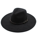 Detail of black wool fedora with 9.5cm wide brim and leopard print belt with buckle - Adult 57-59cm / Black