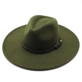 Olive green wool felt wide brim jazz hat with leopard print belt and gold buckle - Adult 57-59cm / Army Green