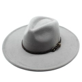 Light gray wool fedora hat with 9.5cm wide brim and leopard print gold buckle band - Adult 57-59cm / Light Gray