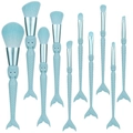 Set di 10 pennelli per trucco a sirena azzurri con setole morbide e manico a scaglie - Blu
