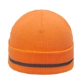 Orange knit beanie for men with reflective gray stripe and warm rolled-up cuff detail - M (56-58cm) / Orange