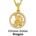 Details der chinesischen Sternzeichen Drachen Halskette mit Kristallen in Goldoptik - Drache