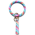 Colorful striped PU leather keyring bangle with golden ring and matching tassel charm - Rainbow Stripes