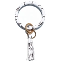 White leather key ring bracelet with dark cactus print, gold spring ring, and tassel charm - Black Cactus
