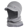 Grey winter knit beanie with brim and neck warmer set featuring warm fleece lining - Light Gray