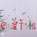 Targa di Natale in legno con renna, perline rosse e corda rustica per l'albero - Stile Renna di Natale / 38.5x13cm