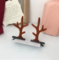 Dark brown flocked reindeer antler hair clips set on a white display card - A11# Basic Style - Brown Antler Pair