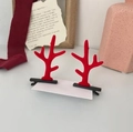Pair of red flocked reindeer antler hair clips on white card for Christmas - A12# Basic Style - Red Antler Pair