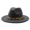 Detail of dark grey fedora with leopard print band and gold metal rivet embellishment - M (56-58cm) / Dark Gray
