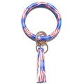 American flag pattern bangle keychain with leather tassel and gold ring clasp - Flag Print