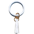 Blue marble texture leather bangle keychain with tassel and gold metal ring clasp - Marble