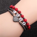 Ensemble de trois bracelets perlés avec marbre rouge, perles de cuivre et breloque LOVE - Ensemble Noir Fusil