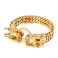Pulsera de hombre con doble cabeza de dragón en acero inoxidable dorado pulido - Dorado