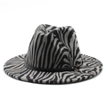 Classic zebra print felt fedora hat with a black leather band and silver buckle detail - M (56-58cm) / Gray
