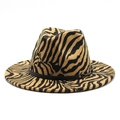 Classic zebra print felt fedora hat with a black faux leather band and metal buckle - M (56-58cm) / Camel