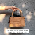 Handcrafted brown Bali rattan woven bag with drawstring liner for summer beach travel - Small Trapezoid Handbag 22*14cm