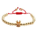 Verstellbares rotes Armband mit Goldperlen und Zirkonia-Kronenanhänger für Damen - Goldene Krone