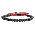 Adjustable red woven bracelet with 4mm black beads and crown zircon accents - Single Item / Gun Black