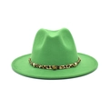Detail of green fedora hat featuring leopard print band with gold studs and star emblem - M (56-58cm) / Grass Green