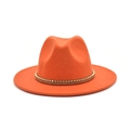 Λεπτομέρεια πορτοκαλί καπέλο fedora με καφέ πλεκτή κορδέλα και χρυσές χάντρες - M (56-58cm) / Πορτοκαλί