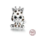 Lindo dije de jirafa de plata esterlina S925 con esmalte marrón y ojos de piedras negras - Jirafa de plata
