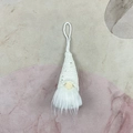 Gnomo di Natale bianco con cappello di paillettes argento e barba in finta pelliccia - Piccolo ciondolo senza volto bianco / Bianco